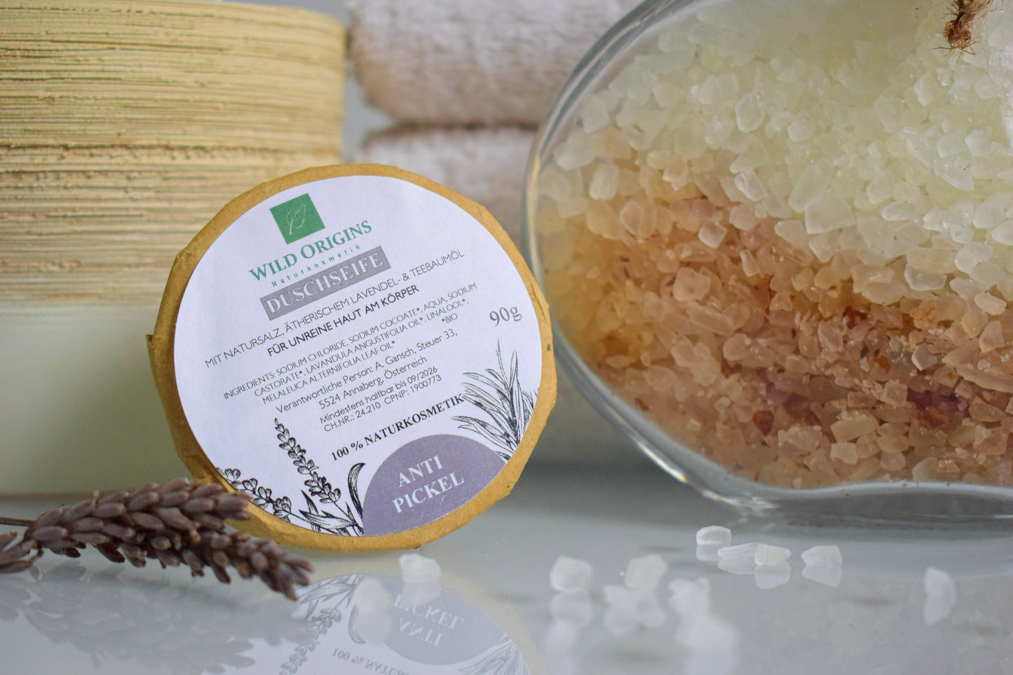 Duschseife mit BIO Lavendelöl und Natursalz